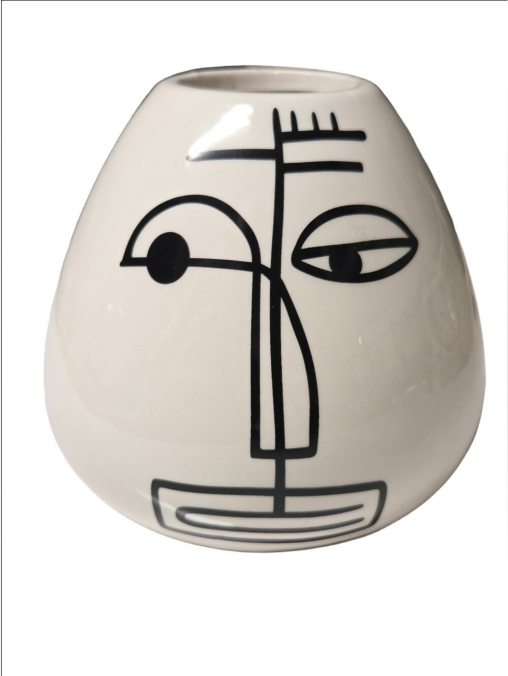 Modern Monochrome Line Art Stoneware Abstract Face Vase/Planter